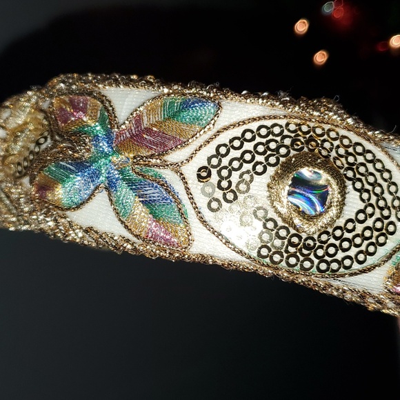 New handmade boutique sequins shiny fancy flexible top knot headband gold - Picture 4 of 7